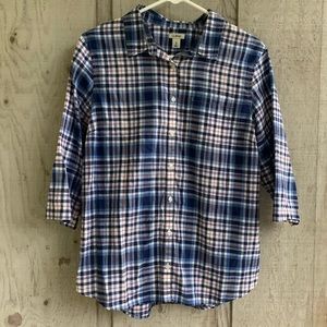 L.L. Bean Plaid 3/4 Sleeve Button-up Shirt